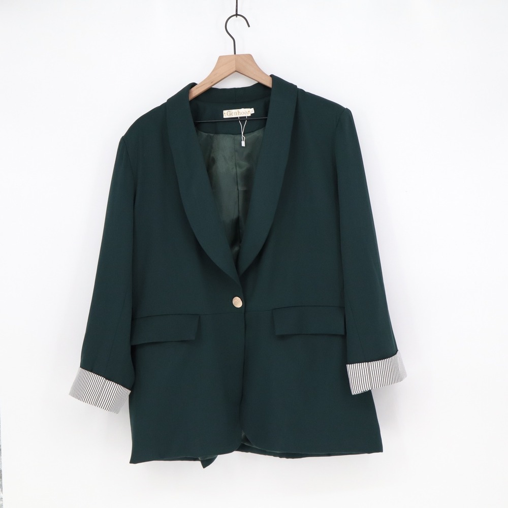 Genhoo Blazer Womens XL Dark Green Striped Cuff Shawl Collar Stretch Excellent